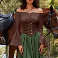 thumbnail image 4 of Soki Womens Renaissance Victorian Peasant Ruffle Smocked Waist Boho Pirate Shirt Blouse Cosplay Costume, 4 of 9