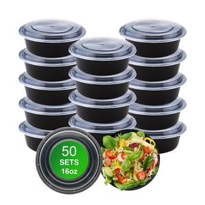 APSIC Round Meal Prep Containers with Lids, 50 Pack 38oz (100-Piece) Disposable Leakproof Take Out Food Storage Containers, Plastic To Go Lunch Boxes, BPA Free, Microwave/Dishwasher/Freezer Safe