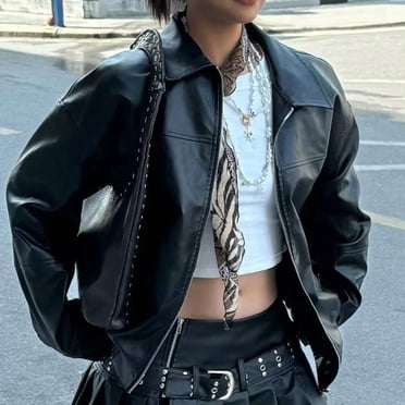 Amzcrzy Veste en Cuir Femme Mode pour Femmes Col en V Couleur Unie Cardigan à Manches Longues Manteau Décontracté Vestes pour Femmes Hauts à Manches Longues pour Femmes Veste pour Femmes Vêtements pour Femmes