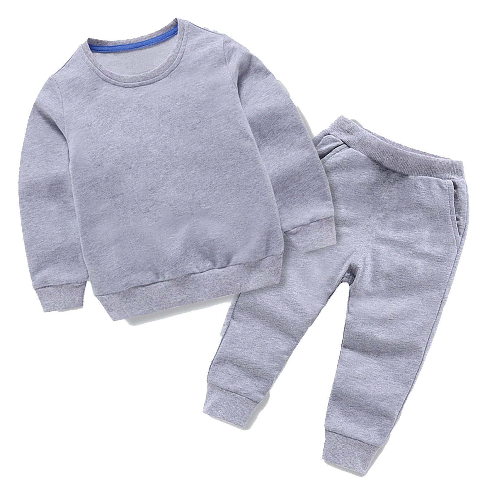 XDZJLR Boy Outfits Girl Clothes Winter Solid Color Long Sleeve Pullover Sweatshirt Pants 2Pcs Fall Sets Grey 9-10 Years