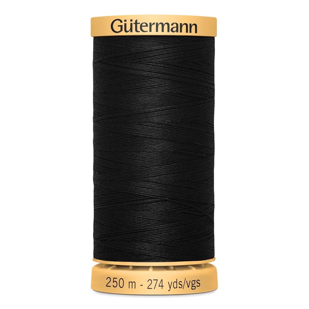 GÜTERMANN Cotton 50wt Thread, 250 m (273.4 yd), Black, Strong & Lustrous for Sewing