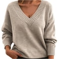thumbnail image 1 of Timegard Hauts pour Femmes Col en V Profond Manches Longues Ample Confortable Chandail à Enfiler Automne Hiver Décontracté Hauts Chandail, 1 of 3