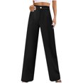 thumbnail image 1 of Diufon Womens High Waisted Pants Solid Color Wide Leg Pants Button Business Straight Trousers with Pockets, 1 of 6