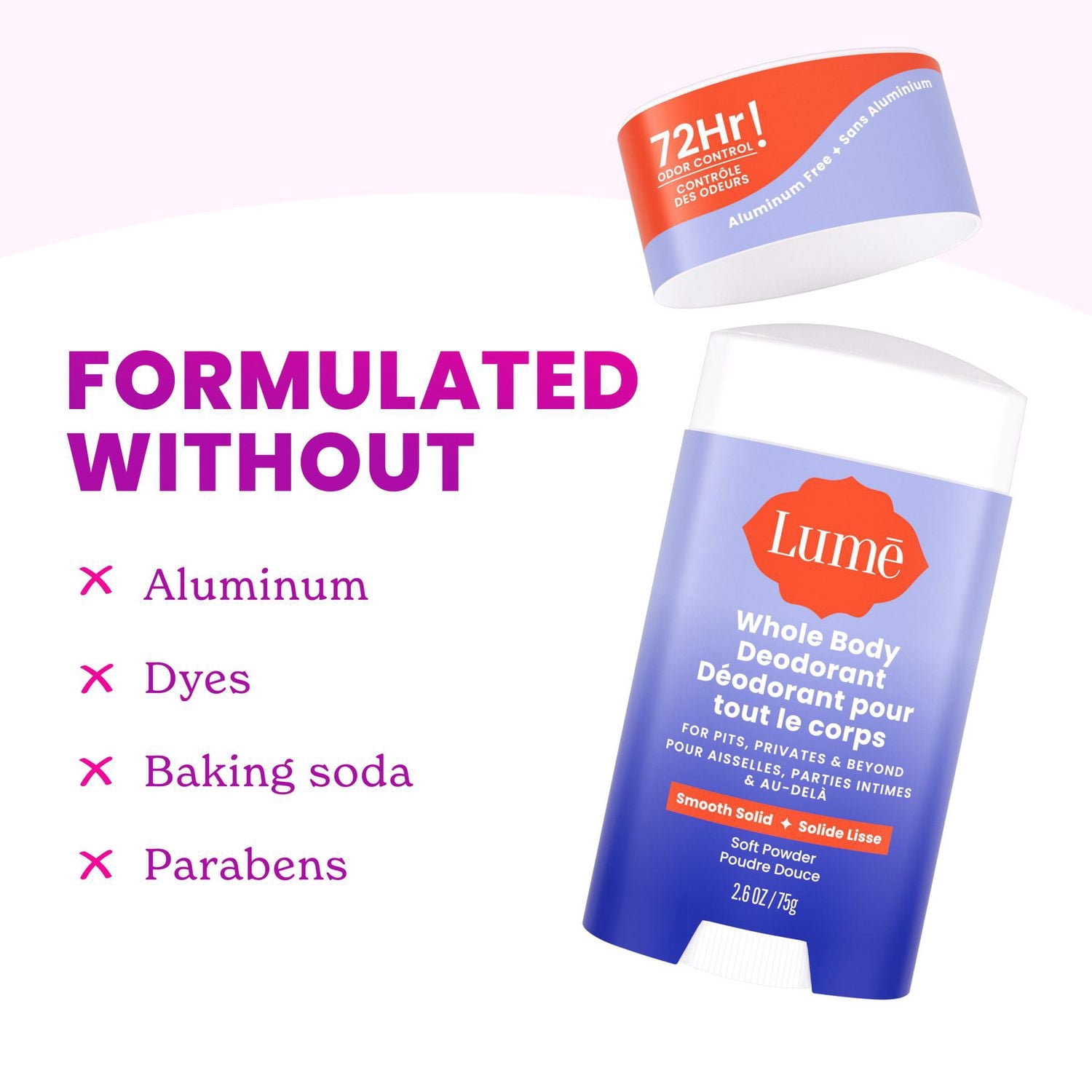 Lume Whole Body Women’s Deodorant - Smooth Solid Stick - Aluminum Free - Soft Powder Scent - 2.6oz