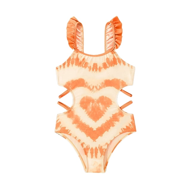 Girls Swimsuit 1 Piece Swimming Bathing Suit Quick Dry Striped Ruffle Kids Bathing Suits 5-6 Years