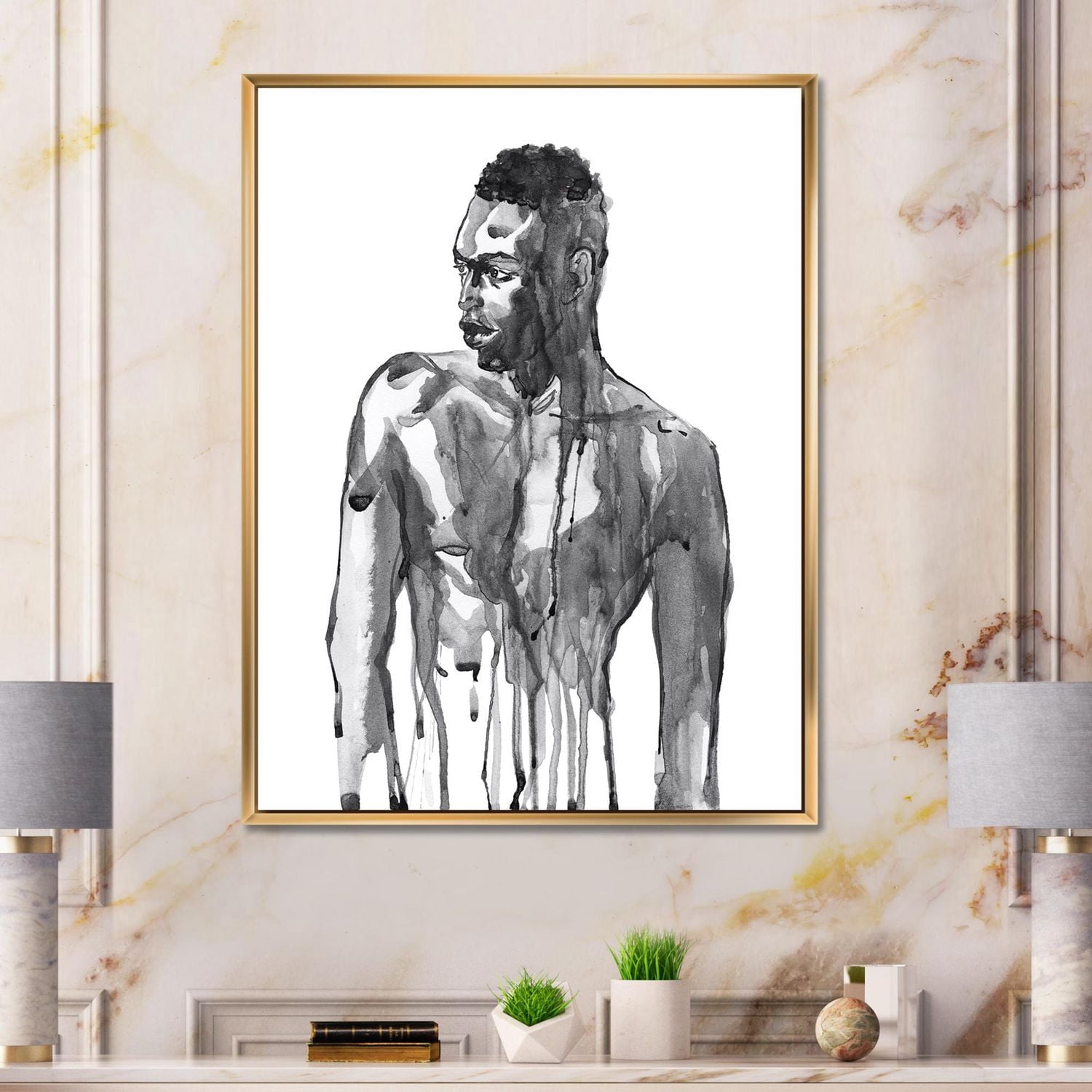 Designart Bel Homme Africain Portrait Sur Blanc I ART MURAL À CADRE FLOTT