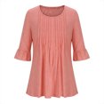 thumbnail image 4 of MeetoTime Tuniques pour Femmes Manches 3/4 Décontractées Col Rond Plissé Couleur Unie T-Shirt Pull, 4 of 6
