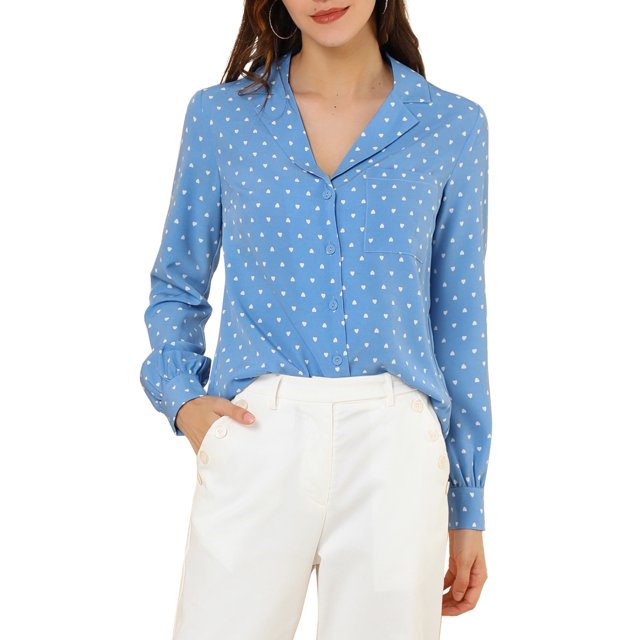 INSPIRE CHIC Chemises à Manches Longues pour Femmes à Pois en Forme de Cœur, Boutonnées, Col en V