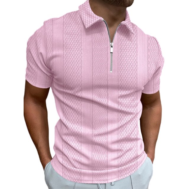 MAWCLOS T-Shirts pour Hommes Manches Courtes Hauts d'Été Polo Rayé Décontracté Plage Col à Revers Tee Rose m