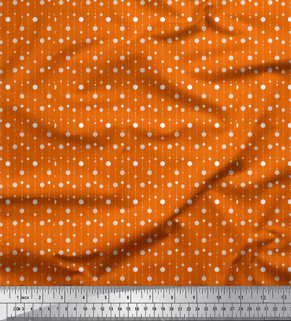 Soimoi Orange polyester Crepe Fabric Line & Circle Geometric Print Fabric by the Yard 52 Inch Wide