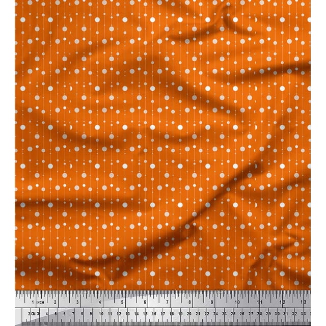 Soimoi Orange polyester Crepe Fabric Line & Circle Geometric Fabric Prints By Yard 42 Inch Wide