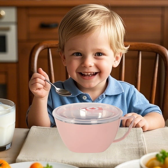 Stainless Steel Straw Bowl - Insulating Soup Bowl for Hot Foods, Household Tableware, Heat-Resistant Scald Bowl, Pink, JKODE