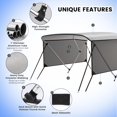 thumbnail image 4 of Bimini Tops for Boats 3 Bow, Aluminum Frame Boat Cover with Waterproof 600D Marine Grade Canvas, Fits 54"-60" Width, 2 Rear Support Poles, Adjustable Straps, Storage Boot, Light Grey, 4 of 6