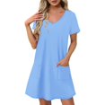 thumbnail image 1 of Liquidation d'Été 2025! Robe Grande Taille pour Femmes, Liquidation de Robe d'Été pour Femmes, Mode Féminine d'Été Couleur Unie Manches Courtes Col en V Robe Décontractée, 1 of 4