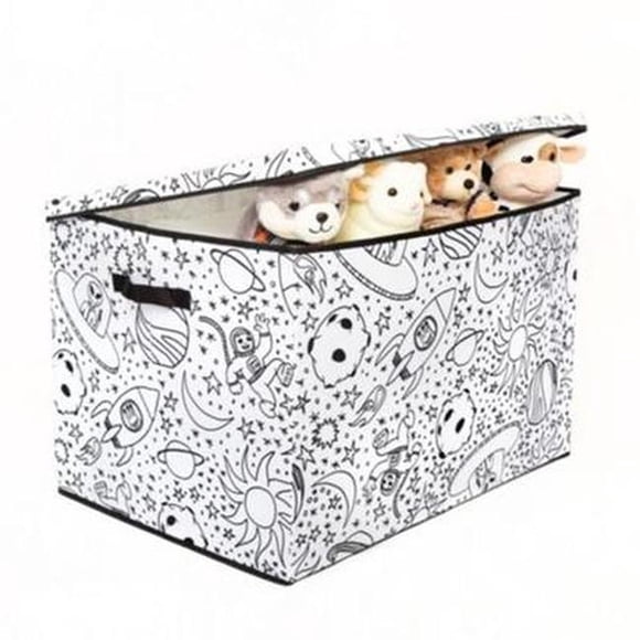 Baum 21A350SE Coffre de Rangement pour Enfants avec Couvercle pour Coloriage, Séparateur Amovible et Comprend des Marqueurs Lavables, Motif Spatial - Grand - Lot de 4