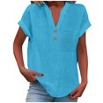 thumbnail image 1 of T-Shirts Femmes Plus Mode Décontractée Col en V Boutonné Manches Courtes avec Poches - Hontri, 1 of 5