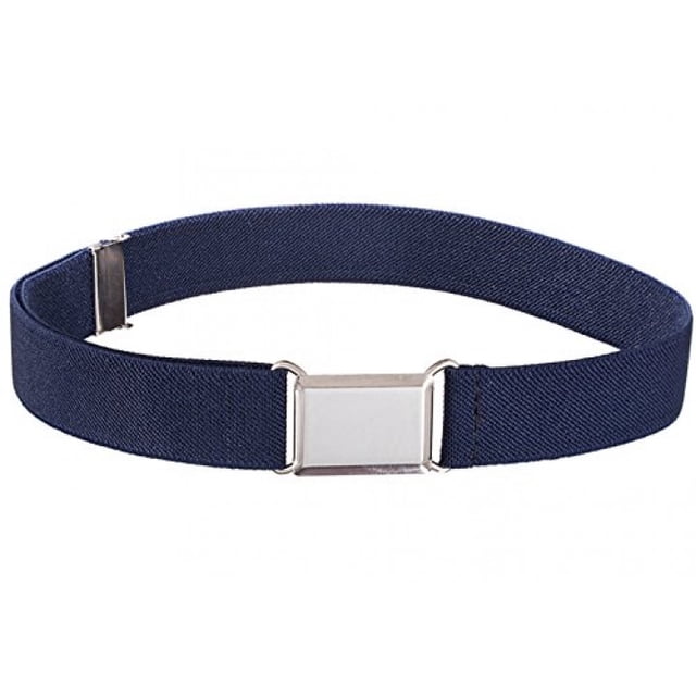 Kids Elastic Adjustable Strech Belt With Silver Square Buckle - Navy Blue