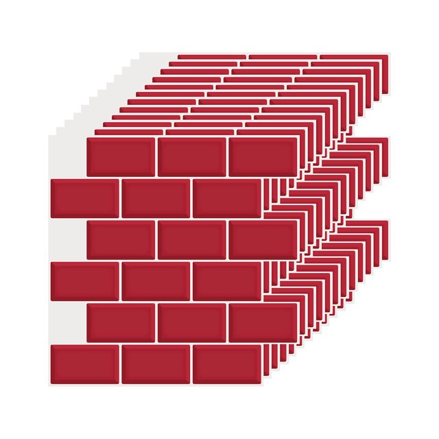 WALPLUS 24 Sheets 12" x 6" 40% More Coverage Peel and Stick Backsplash Tiles Sticker for Kitchen Stick on Backsplash Subway Smart Tiles Bathroom Splashback Water Heat Resistant Cherry Red Glossy