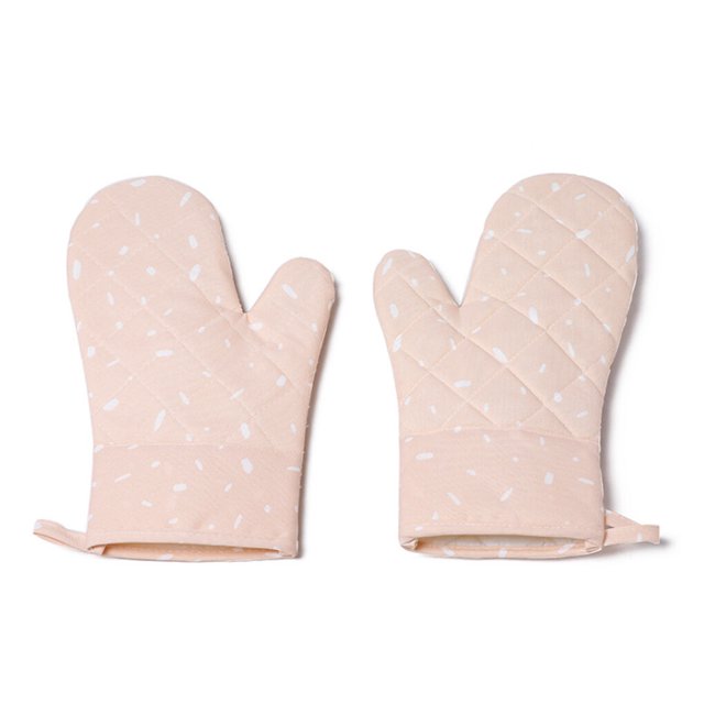 QualitChoice 1 Pair Polyester Oven Glove Heatproof Mitten Kitchen Microwave Oven Mitts Pink 1Set