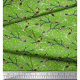 thumbnail image 2 of Soimoi Green Rayon Crepe Fabric Branch,Dot & American Robin Bird Decor Fabric Printed BTY 46 Inch Wide, 2 of 3
