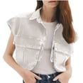 thumbnail image 1 of Timegard Womens Button down Shirt Collared Sleeveless Cropped Streetwear Jean Denim Tops with Pockets, 1 of 8