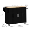 thumbnail image 3 of HOMCOM Kitchen Island on Wheels, Kitchen Cart with Solid Wood Top, Black, 3 of 10