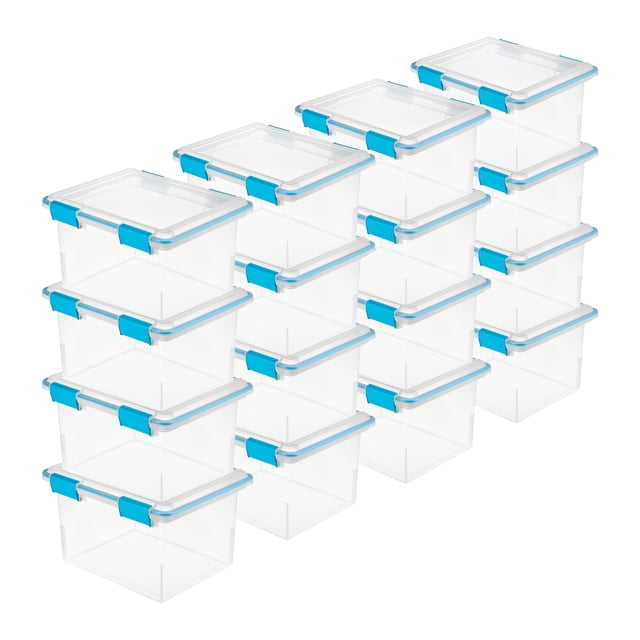 Sterilite 32 Qt Clear Stacking Storage Container with Gasket Lid, 16 Pack