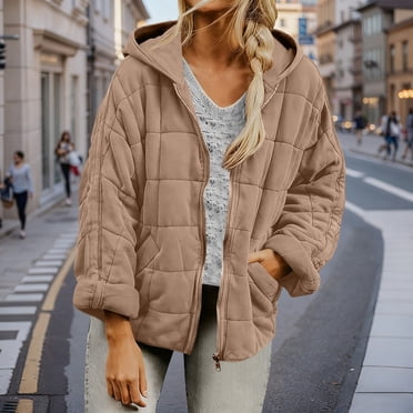 Mceream Vestes Matelassées pour Femmes Décontractées Légères à Col Montant à Manches Longues Surdimensionnées à Fermeture Éclair Manteaux d'Hiver Grande Taille Vêtements d'Extérieur Camperas de Invierno Mujer Kaki TTG