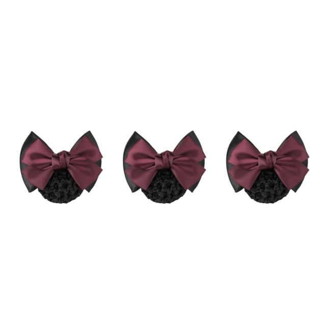 Transemion Wide Application Bow Work Hair Clips Snood Net For Stylish And Convenient Good Gifts Cloth Bowknot Hair Clip Hairnets Two Bows-wine red 3Set