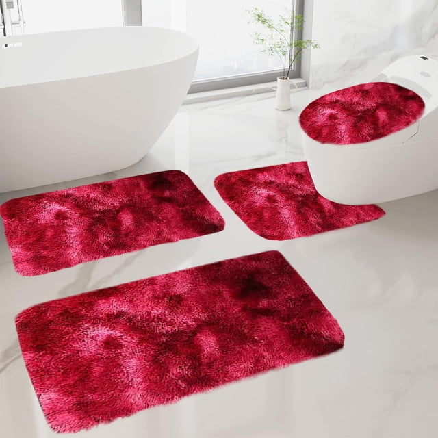 Mixed Colors Bath Mats 4 Set Bathroom Rugs For 4 Pcs Toilet Mats Universal Soft Comfortable Water Absorption Non-Slip Thick Machine Washable Easy Dry Dark Color
