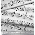 thumbnail image 2 of Soimoi Tissu Crêpe polyester Blanc Notes Imprimé Instrument de Musique Tissu au Mètre 52 Pouces de Large, 2 of 5