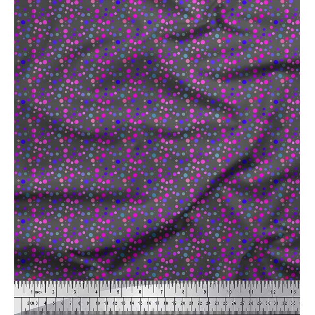 Soimoi Gray polyester Crepe Fabric Polka Dots Print Fabric by Yard 52 Inch Wide