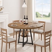 Yiwa Farmhouse Round Dining Table, 47 Inch Table for 4 with Metal Legs, Ideal for Kitchen or Dining Room