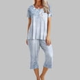 thumbnail image 2 of PEZHADA Ensembles 2 Pcs pour Femmes Ensembles Assortis de Détente Deux Pièces Pantalons en Lin Col Ras du Cou Manches Courtes Hauts Vêtements de Détente Pyjamas Vêtements Tendance Ensemble de Vacances d'Été Bleu Pâle, 2 of 6