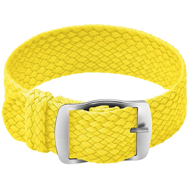Bracelet Unisexe en Nylon Perlon avec Boucle Argentée en Acier Inoxydable, Jaune, 18 mm