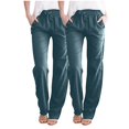 thumbnail image 2 of AherBiu 2PCS Womens Linen Pants Drawstring Elastic Waisted Straight Leg Casual Trousers with Pockets, 2 of 6