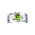thumbnail image 1 of RYLOS Men's Rings Sterling Silver Classic 7X5MM Oval Gemstone & Diamond Ring Peridot August Birthstone Rings For Men, Men's Rings, Silver Rings, Size 13, 1 of 7