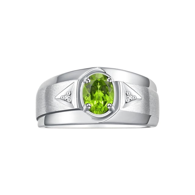 RYLOS Men's Rings Sterling Silver Classic 7X5MM Oval Gemstone & Diamond Ring Peridot August Birthstone Rings For Men, Men's Rings, Silver Rings, Size 12