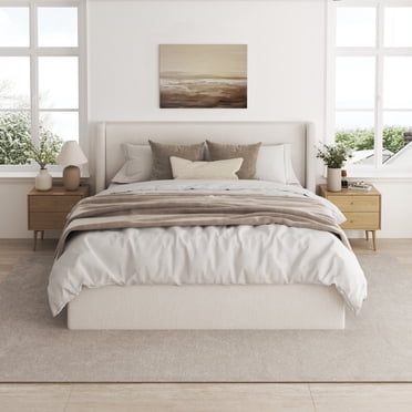 Aykah Aura Upholstered Queen Size Bed Frame with Storage and Wingback Headboard, No Box Spring Required