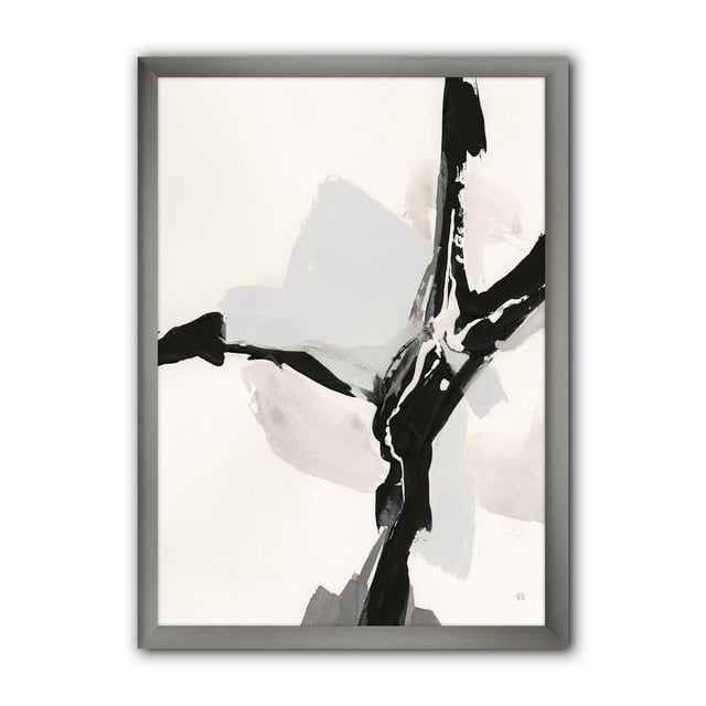 Designart Art Mural Encadré Abstract Neutral III Mettant en Vedette des Coups de Pinceau Abstraits Noirs Modernes Mi‐siècle Se Croisant sur des Formes Gris Neutre et beige sur Toile de Coton de Qualité Supérieure, Monté dans un Cadre Gris de 1,5 Po avec Trousse de Suspension Incluse pour une installation Facile.