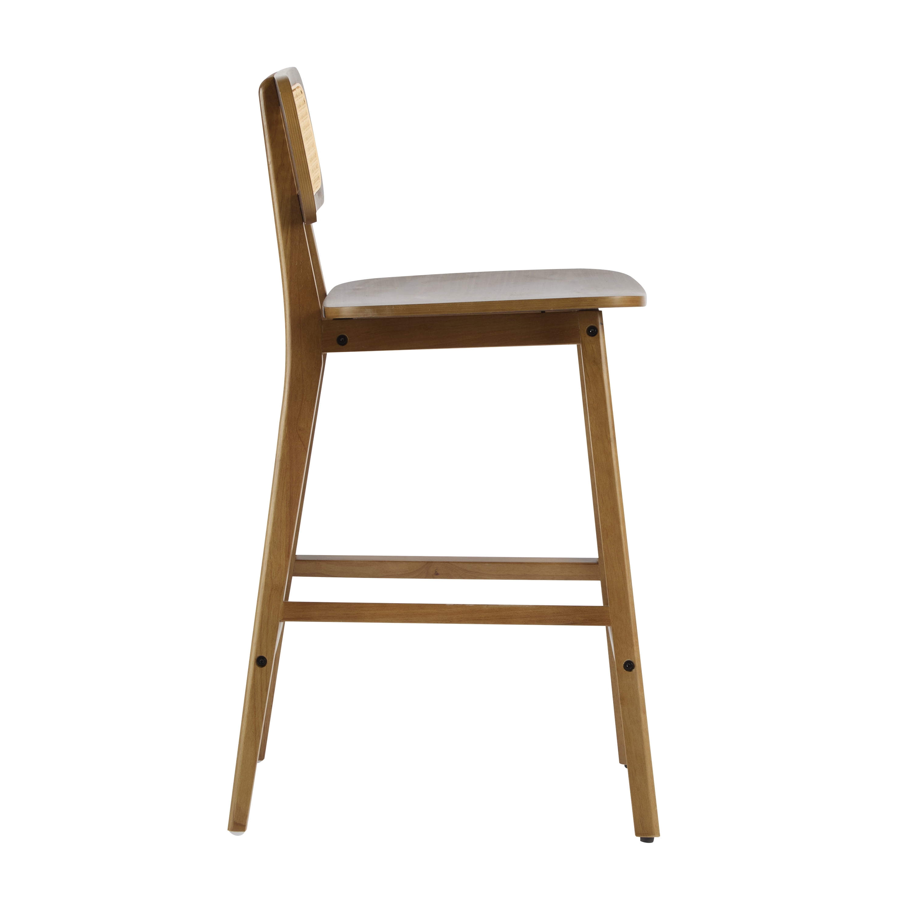 Ensemble de 2 tabourets de bar modernes Bari de Noble House, dossier en rotin, structure en bois, noyer