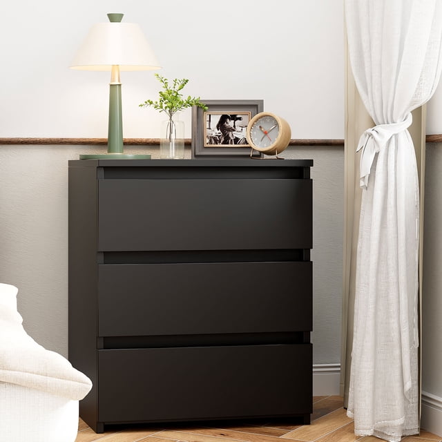 Homfa Table de Chevet à 3 Tiroirs, Petite Table de Sofa, Armoire de Rangement en Bois pour Salon, Fini Noir