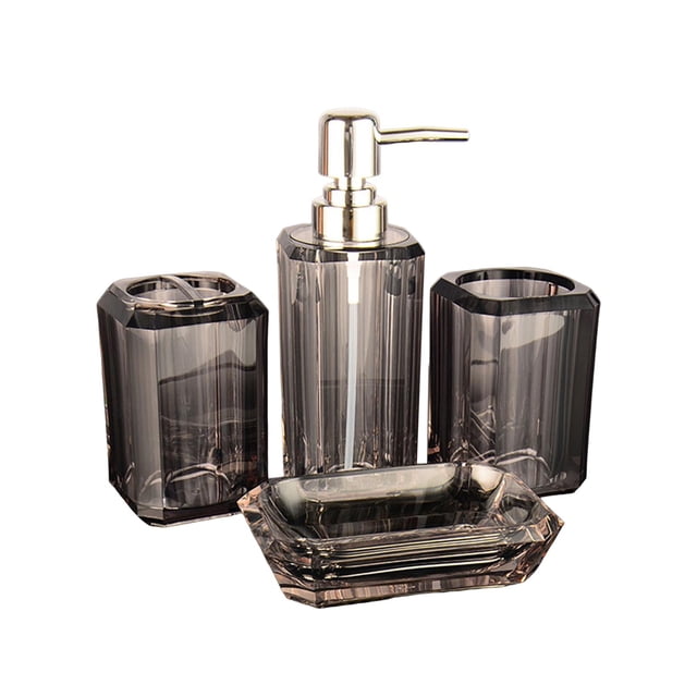 Abbracc 4x Bath Accessory Vanity Accessory Set Lotion Bottle Toilet Accessories Set Soap Gray