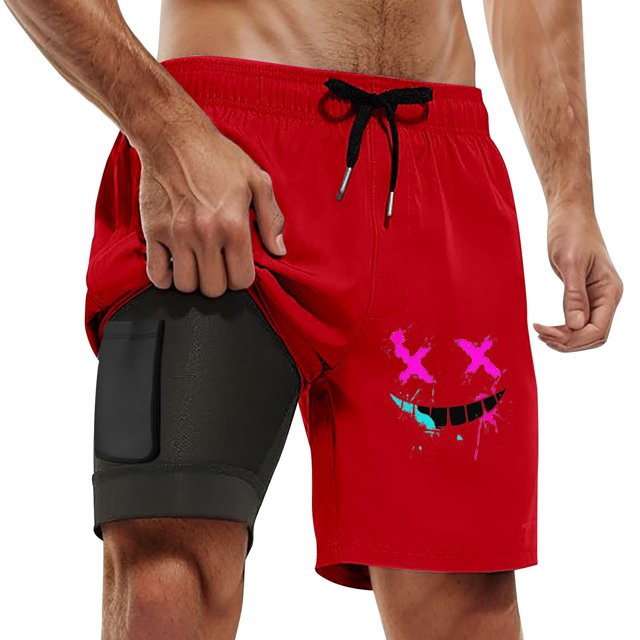 Work Shorts Men Swim Trunks Compresssion Liner Inseam Board Shorts Bathing Suit With Pockets Gym Shorts Men Red XXXXL