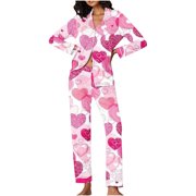 TopLLC Pajama Sets Lounge Sets for Women ,Women'S Sleepwear Pajamas Women's Valentine's Day Pajama Gift Set Hearts Print Long Sleeve Sleepwear Loungewear Pjs Set Nightwear Pajama Sets