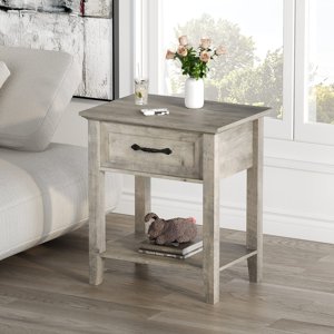 BeesClover Table de chevet, Table de nuit avec tiroir de rangement & Table ouverte, Table de fin de canapé en bois, petite armoire de chevet pour petit Space, Chambre