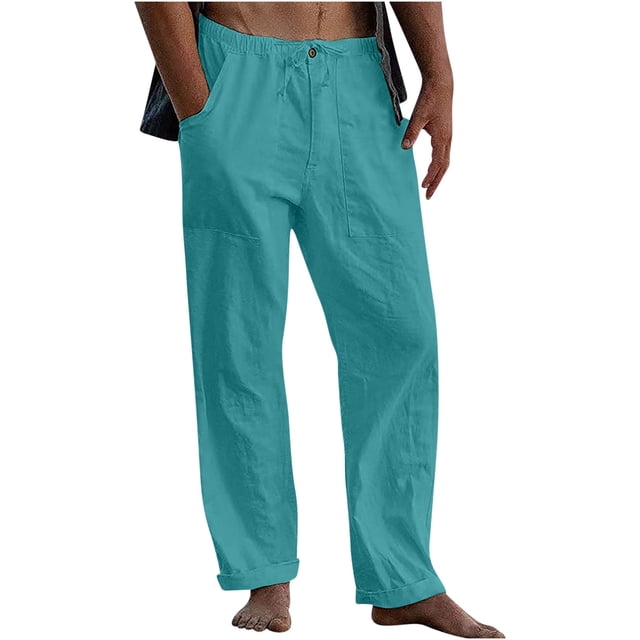 Weiqiqre Mens Pants New Linen Pants Drawstring Elastic Solid Color Loose Casual Trousers Lightweight Slight Stretch, and Regular Fit for All-Season Going Out