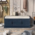 thumbnail image 2 of MODERNLUXE 42.5" Large Shoe Bench with 2 Drawers and 2 Cabinets, Solid Wood Shoe Rack Entryway Bench with Removable Cushion for Entryway Hallway and Living Room,Antique Navy, 2 of 8