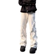 Men's Jeans Men's Slim Fit Stretch Jeans Ripped Skinny Jeans Distressed Straight Leg Hiphop Waist Pants Pantalon Homme Jeans White S