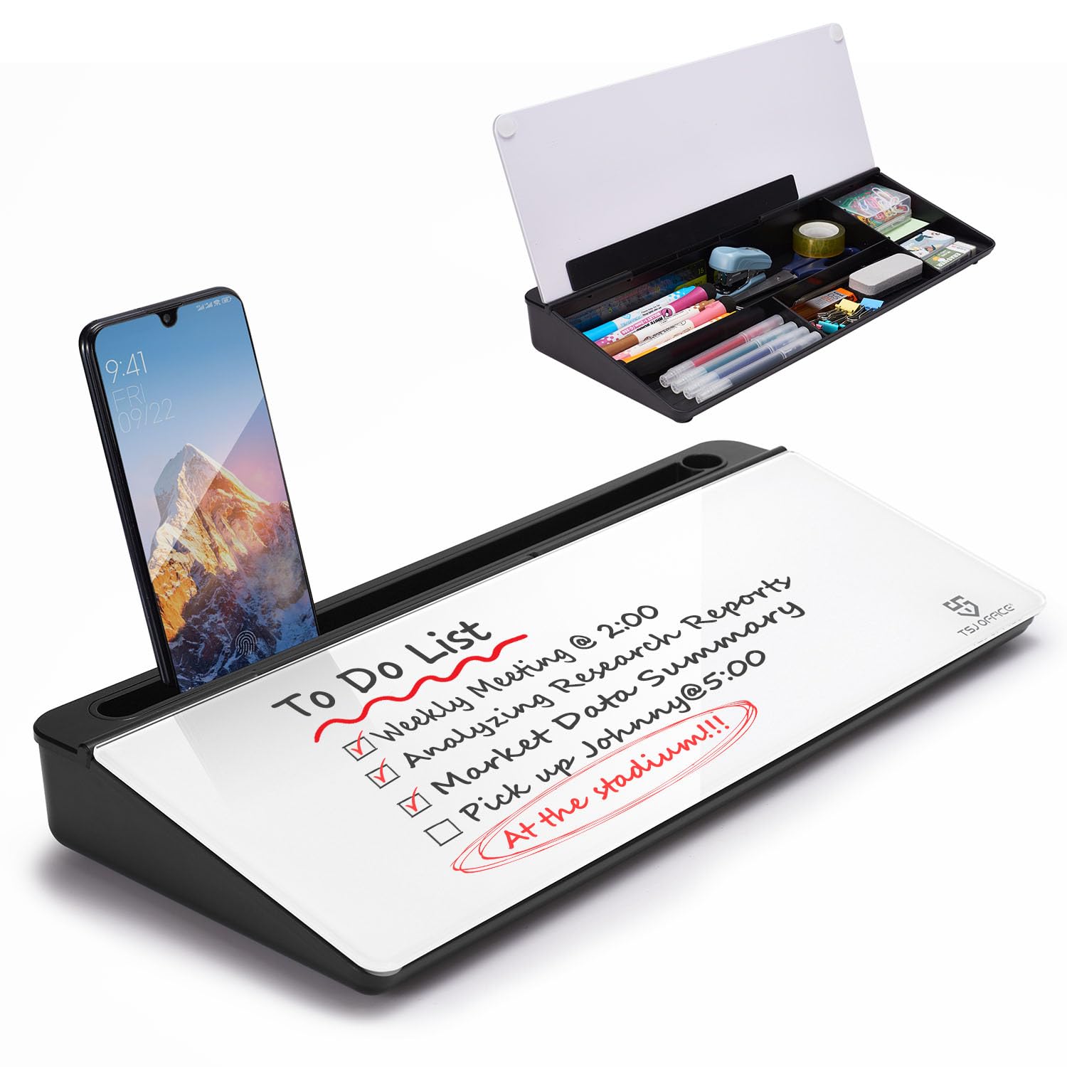 TSJ OFFICE Desktop Whiteboard Dry-Erase-Board - Computer Keyboard Stand White Board Surface Pad with Drawer, Desk Organizers with Accessories for Office, Home, School Supplies - B
